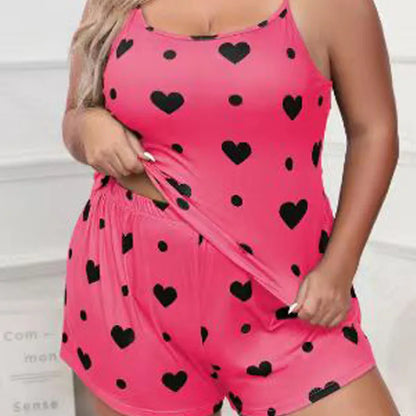 The Flirty and Cute Plus Size Printed Women's 2-piece Sleeveless Pajama Shorts Set In Multiple Colors and Sizes 1XL-5XL - Just The Fly Way