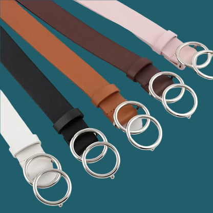 Fashion Belt with Silver or Gold Double Ring Buckle, PU - Just The Fly Way