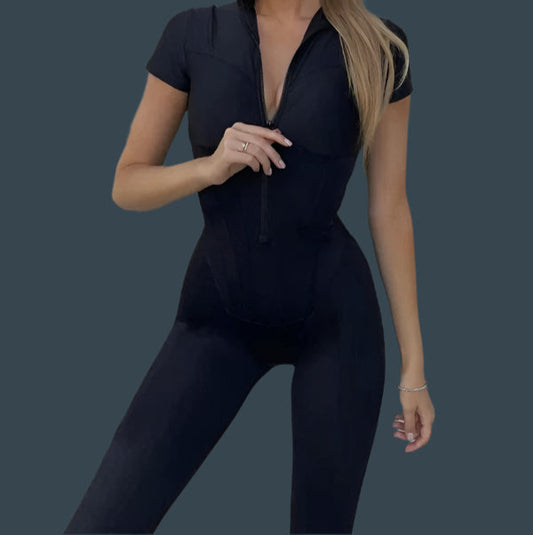 Women Short Sleeve, Zipper Down The Front, Romper - Just The Fly Way
