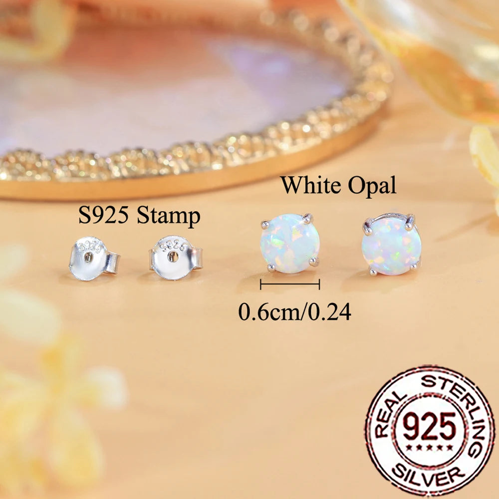 Fashionable, Bold and Beautiful DressCWWZircons Sterling Silver 925 Exquisite White Opal Round Stud Earrings for Women Trendy Party Dress Jewelry Accessories SE125 - Just The Fly Way