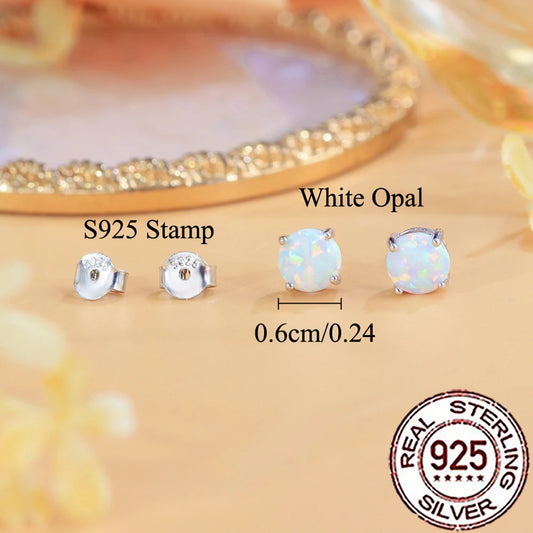 Fashionable, Bold and Beautiful DressCWWZircons Sterling Silver 925 Exquisite White Opal Round Stud Earrings for Women Trendy Party Dress Jewelry Accessories SE125 - Just The Fly Way