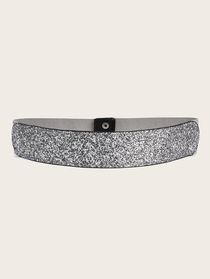 Wide Sparkle Rhinestone Elastic Dress Belt, Stretchy Shiny Party Belt