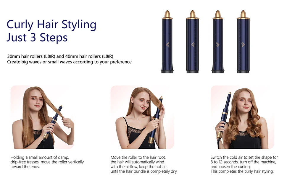 Negative Ion Hair Dryer Wrap 6 in 1 Multi-Styler Powerful Hair Dryer Brush Multi-Styler Auto-Wrap Curlers For Dyson Air wrap - Just The Fly Way