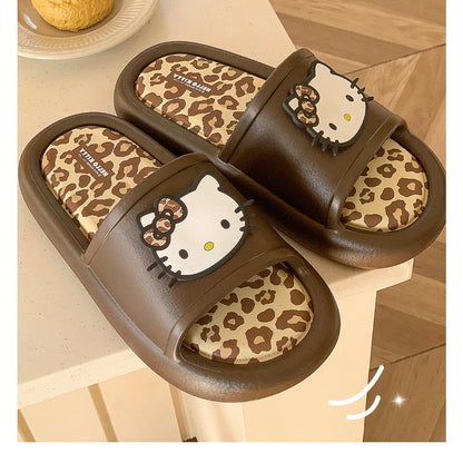Miniso Hello Kitty Cute Leopard Print Slippers Trendy Open-Toe Slide Sandals in Chic Two-Tone Design Comfortable EVA Material