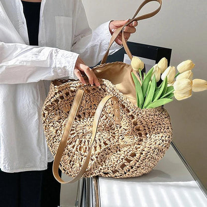 Hand Woven, Round, Beach Bag with a Large Capacity - Just The Fly Way