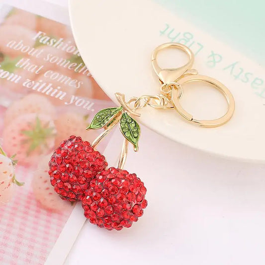 Fashionable, Bold and Beautiful DressCrystal Rhinestone Cherry Keychains Fresh Cute Fruit Charm For Women Bag Pendant Keychain Girl Car Key Ring Kid - Just The Fly Way