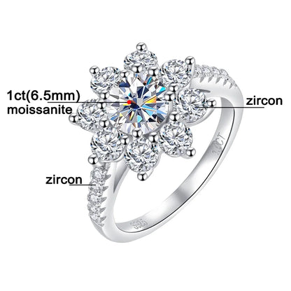 Shine Bright Moissanite Sunflower Rings for Women - S925 Silver & 18K Plated Wedding Jewelry with Certificate - Just The Fly Way