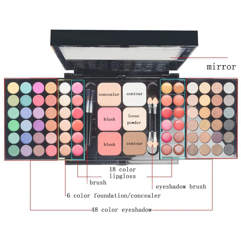 Fashionable, Bold and Beautiful Dress40/74/78 Colors Glitter Eyeshadow Palette Matte Waterproof Long Lasting Pressed Powder Cosmetics Kit  Fashion Women MakeUp Tools