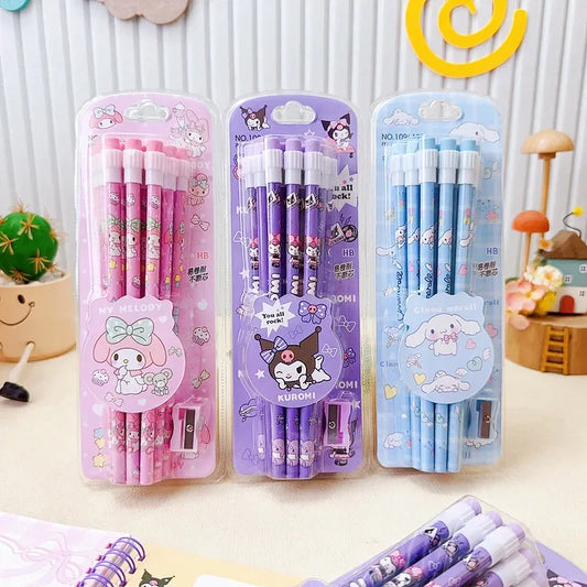 12pcs Sanrio Cute Pencils with Pencil Sharpener Featuring Kuromi, Cinnamoroll, and Melody – Perfect Return to School Anime Set - Just The Fly Way