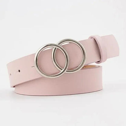 Fashion Belt with Silver or Gold Double Ring Buckle, PU - Just The Fly Way