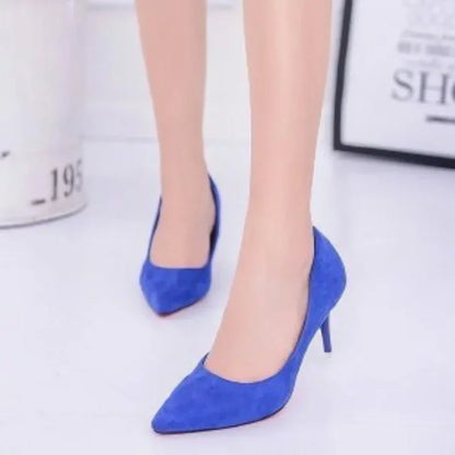 Fashionable, Bold and Beautiful DressBig Size Women's Boat Shoes Faux Suede High Heels Pointed Toe Pumps Stilettos Basic Pump for Female White Black Red Pink Blue
