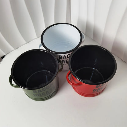 1pc Large Capacity Enamel Oil Pot with Lid - Rust-Resistant Grease Container for Home Kitchen Use Cooking Oil Storage Canister - Just The Fly Way