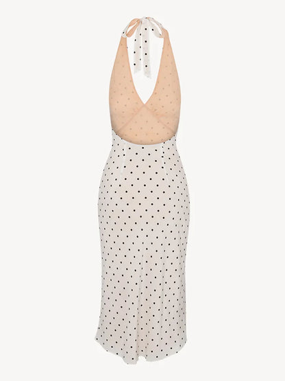 Bold and Sassy Retro Polka Dot Halter Maxi Dress - Just The Fly Way