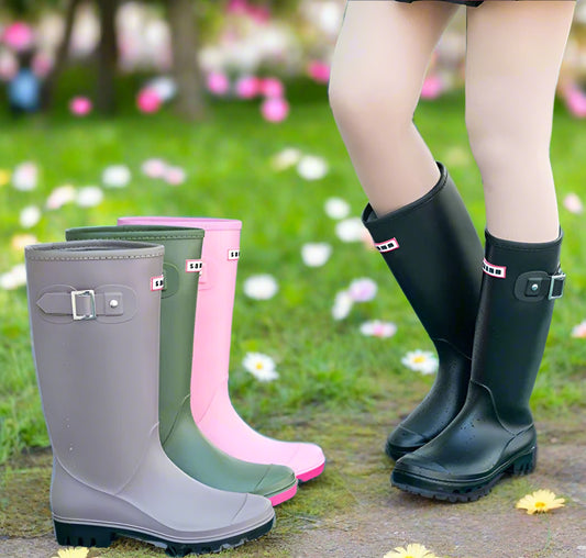 Women's Rain Boots, New Anti-slip, High Boots, Solid Color, Waterproof Footwear - Just The Fly Way