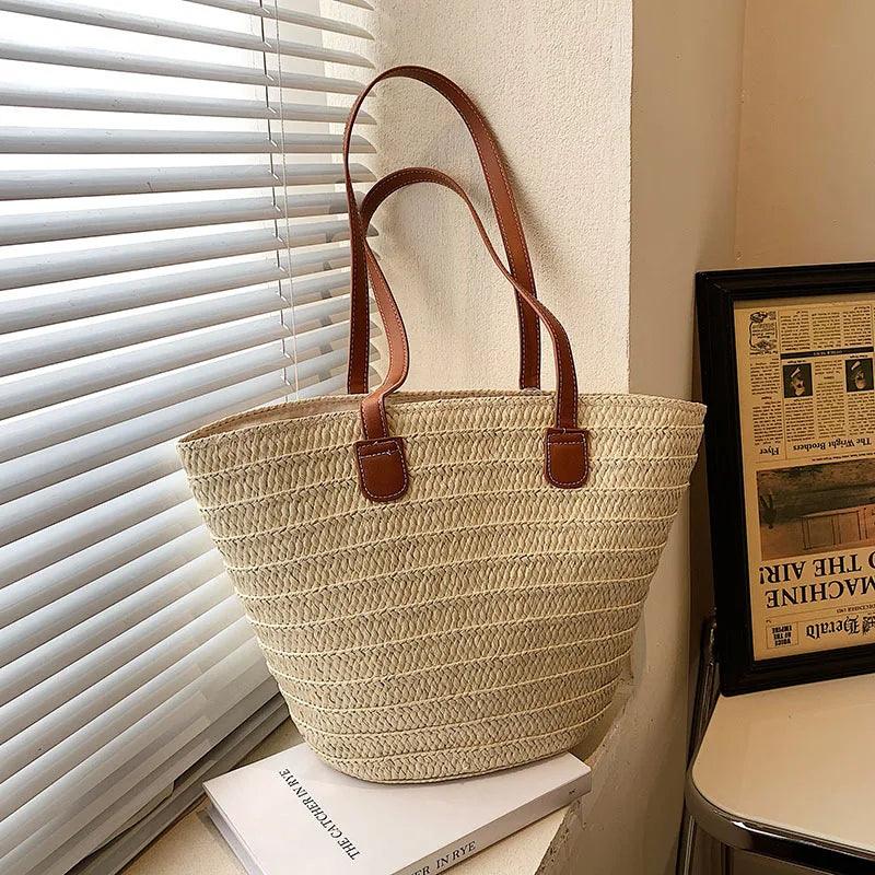 Women's Large Capacity Shoulder Bag with a Woven Basket Fashion - Just The Fly Way