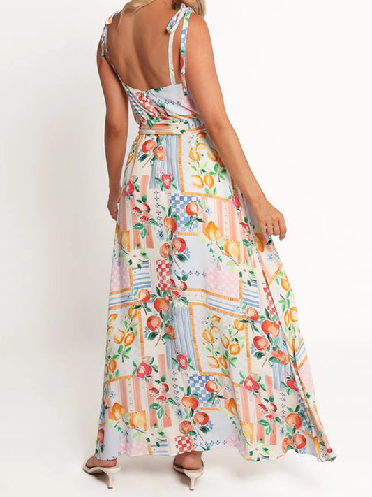 Women s Floral Print Sleeveless Maxi Dress with V-Neckline and Adjustable Spaghetti Straps for Summer Beach Wedding Party - Just The Fly Way
