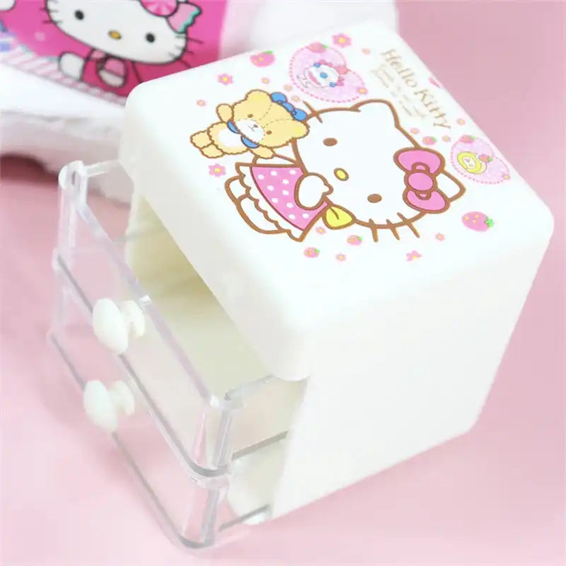 Sanrio Hello Kitty Desktop Storage Box Double Drawer Jewelry Storage Box Cartoon Kitty Cat Mini Sundries Finishing Boxes Gift