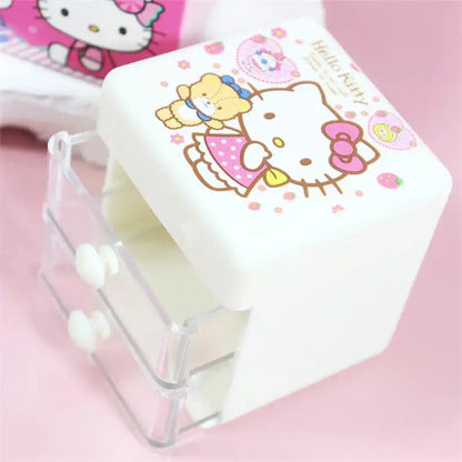 Sanrio Hello Kitty Desktop Storage Box Double Drawer Jewelry Storage Box Cartoon Kitty Cat Mini Sundries Finishing Boxes Gift