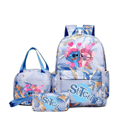 Fashionable, Bold and Beautiful Dress3Pcs Stitch Print Backpack Set, With Tote and Pouch, Large Capacity Lightweight And Breathable Outdoor Knapsack