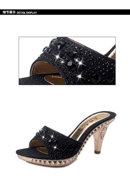 Fashionable, Bold and Beautiful DressSummer Women Sandals Rhinestone Women Shoes Sexy High Heels Shoe Ladies Sandalias Gold Silver Women Slippers Heeled Sandals Sexy