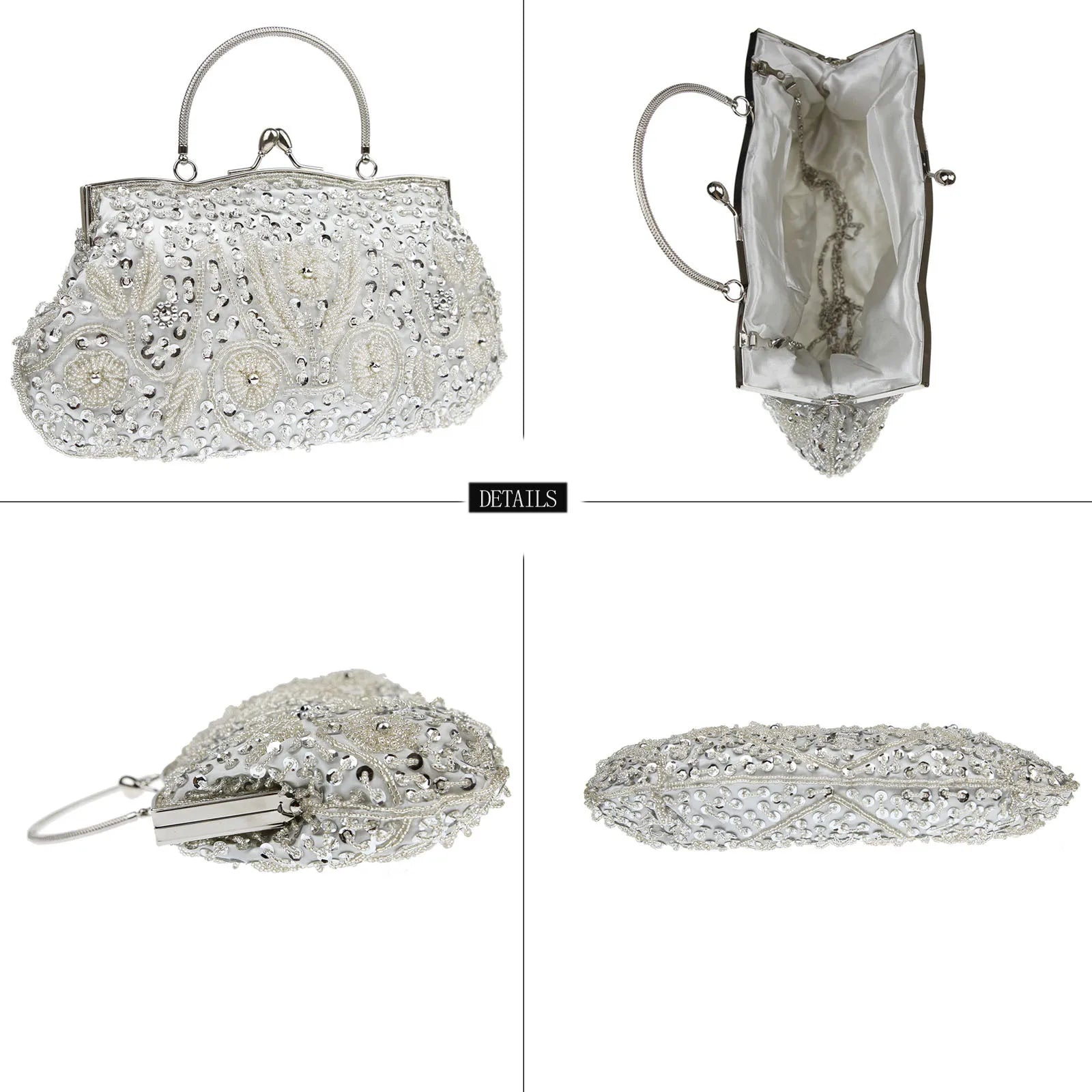 Women's Retro Small Totes Evening Bags Beaded Embroidered Ladies Clutch Purse Shoulder Chain Wedding Party Handbags Bags Purses - Just The Fly Way
