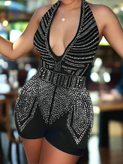 Shine Like A Star With This Elegant Deep-plunge Halter Romper - Just The Fly Way