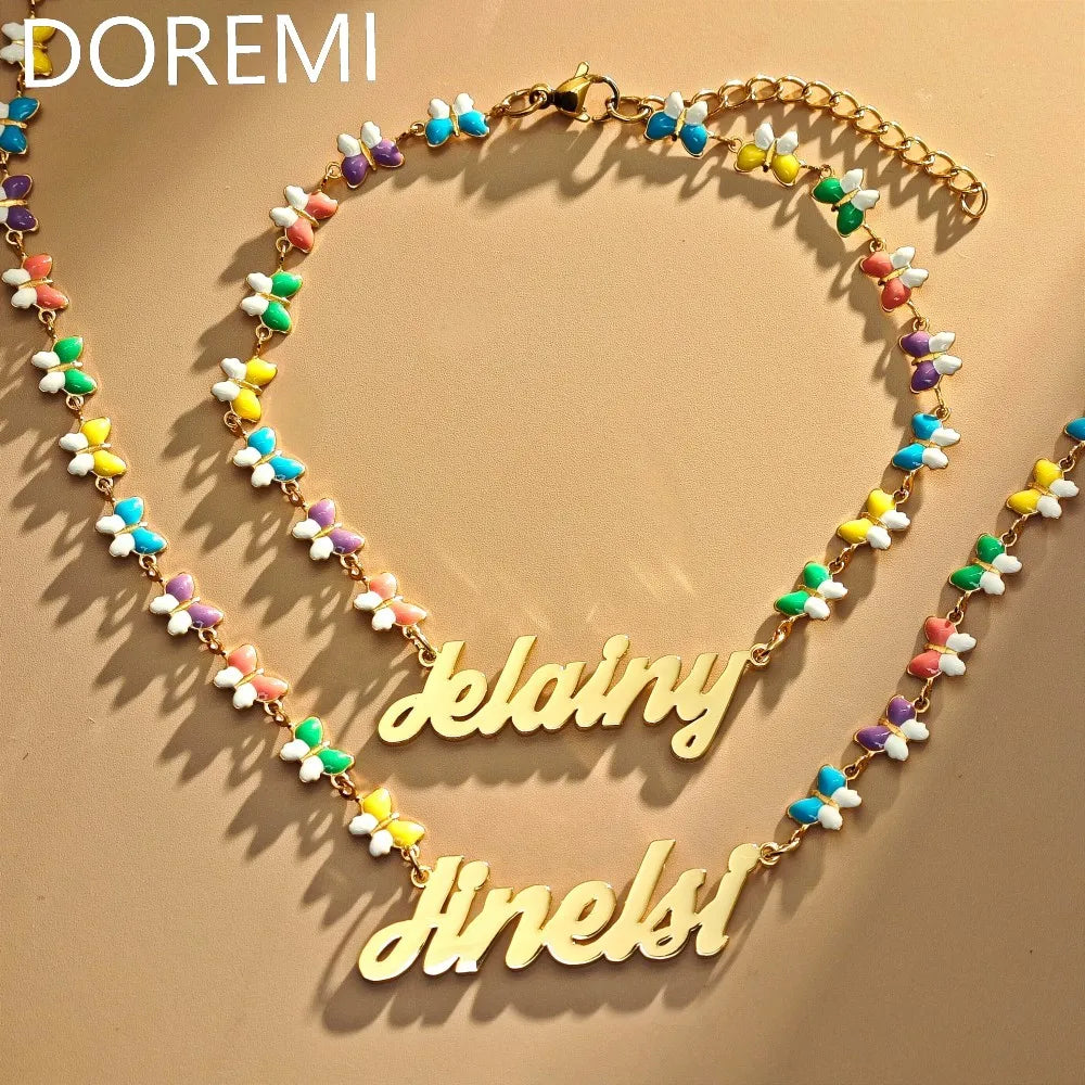 Fashionable, Bold and Beautiful DressDOREMI Colorful Butterfly Chains Custom Letters Gift Jewelry Set Personalized Name Kids Cute Necklace Bracelet Set - Just The Fly Way
