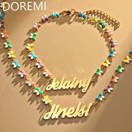 Fashionable, Bold and Beautiful DressDOREMI Colorful Butterfly Chains Custom Letters Gift Jewelry Set Personalized Name Kids Cute Necklace Bracelet Set - Just The Fly Way