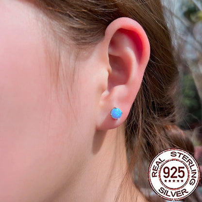 Fashionable, Bold and Beautiful DressCWWZircons 925 Sterling Silver Exquisite Mystical Blue Opal Round Stud Earrings for Women Party Dress Jewelry Accessories SE103 - Just The Fly Way