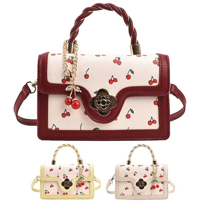 Fashionable, Bold and Beautiful DressStylish Women’s Cherry Square Chain Bag - Versatile PU Leather Crossbody with Sweet Cherry Pattern