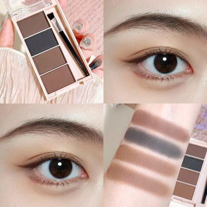 Fashionable, Bold and Beautiful DressA set of 4-color eyebrow powder trays with brushes in gray and brown matte tones for long-lasting color rendering, filling and s