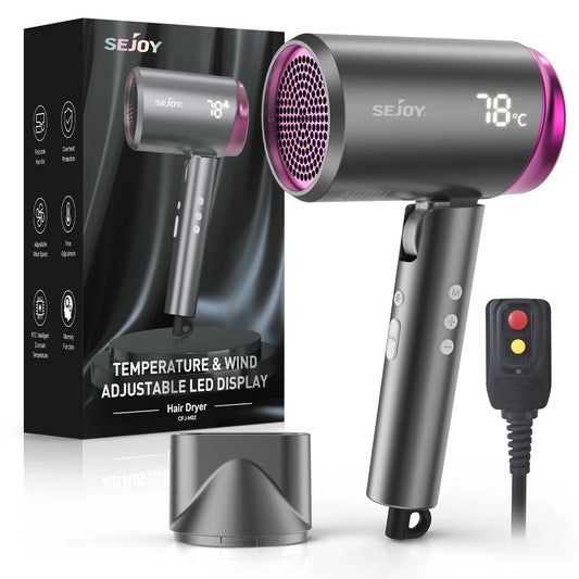 Hair Dryer with LED Display – Sejoy High Speed 1800W Compact Negative Ion Blow Dryer for Fast, Smooth Drying and Travel-Friendly Design - Just The Fly Way