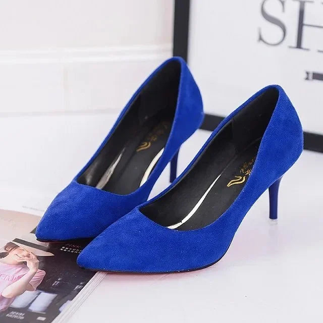 Fashionable, Bold and Beautiful DressBig Size Women's Boat Shoes Faux Suede High Heels Pointed Toe Pumps Stilettos Basic Pump for Female White Black Red Pink Blue