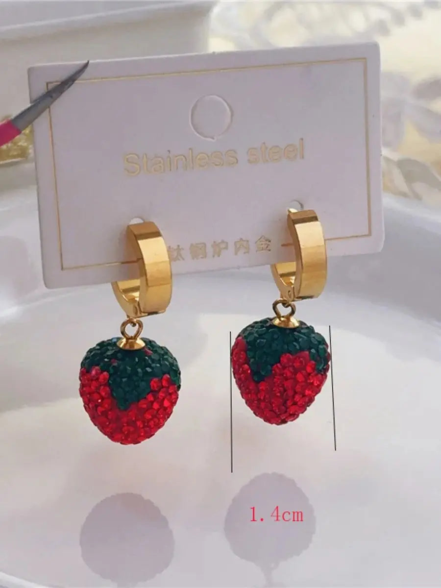 Fashionable, Bold and Beautiful DressHeart Sweet Red Strawberry Earrings Necklace for Woman, Fruit Earrings, gifts for friends,Birthday Gifts - Just The Fly Way