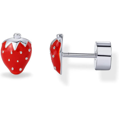 14K Gold Plated Sterling Silver Posts Enamel Flatback Stud Earrings for Women - Colored Chili Pepper Strawberry Peach Cherry Emo - Just The Fly Way