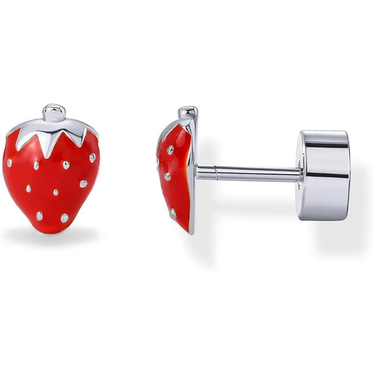 14K Gold Plated Sterling Silver Posts Enamel Flatback Stud Earrings for Women - Colored Chili Pepper Strawberry Peach Cherry Emo - Just The Fly Way