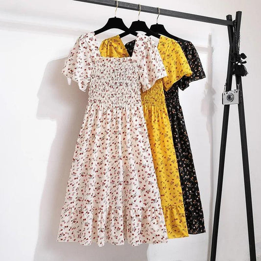Easy Breezy Floral Printed Lightweight Versatile Chiffon Dress With Short Sleeves and Elastic Waist - Just The Fly Way