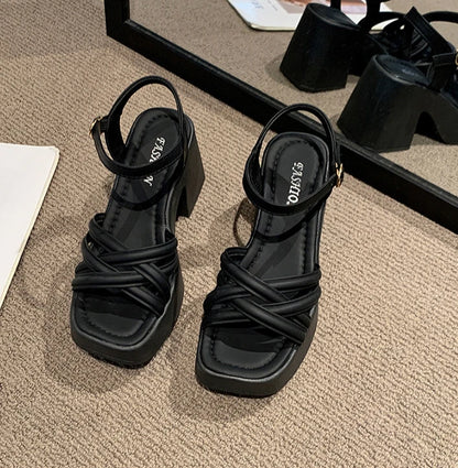 Fashionable, Bold and Beautiful DressWomen's Waterproof Wedge Platform Sandals Casual Fashionable Buckle Strap High Heel Square Toe Modern Sandals