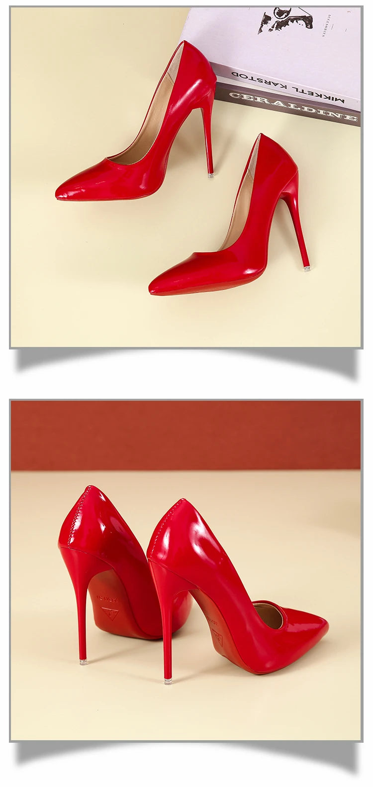 Fashionable, Bold and Beautiful DressTemperament 12cm Super High Thin Heels Shoes Women Pumps Pointed Toe Colorful Patent Leather Stiletto Wedding Shoe Size 45