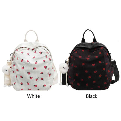 Fashionable, Bold and Beautiful DressTrendy Strawberry Kawaii Backpack - Lightweight Corduroy Bookbag for Women, Teens & Girls