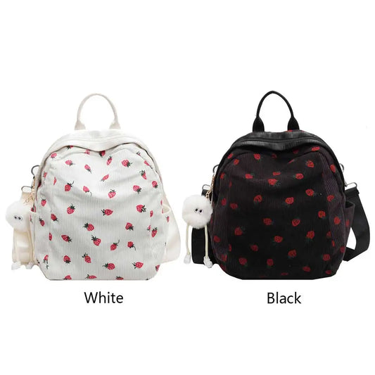 Fashionable, Bold and Beautiful DressTrendy Strawberry Kawaii Backpack - Lightweight Corduroy Bookbag for Women, Teens & Girls