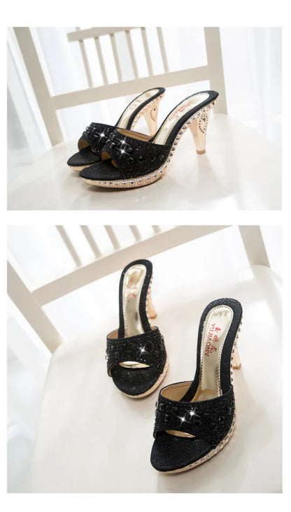 Fashionable, Bold and Beautiful DressSummer Women Sandals Rhinestone Women Shoes Sexy High Heels Shoe Ladies Sandalias Gold Silver Women Slippers Heeled Sandals Sexy