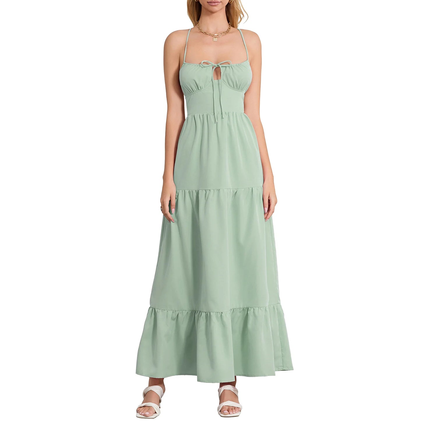 Women s Elegant Floral Print Maxi Dress with V-Neckline and Adjustable Spaghetti Straps for Summer Beach Vacation - Just The Fly Way