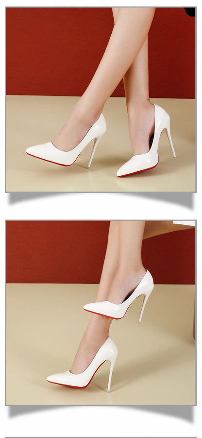 Fashionable, Bold and Beautiful DressTemperament 12cm Super High Thin Heels Shoes Women Pumps Pointed Toe Colorful Patent Leather Stiletto Wedding Shoe Size 45