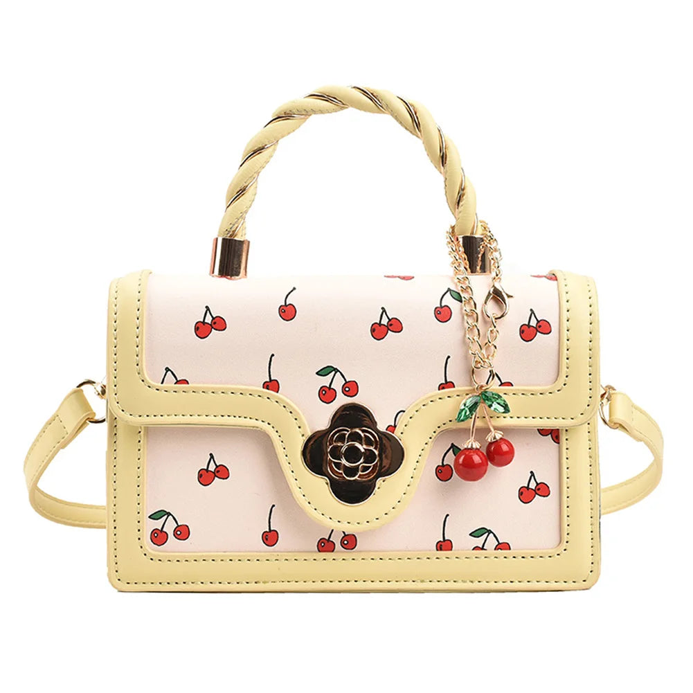 Fashionable, Bold and Beautiful DressStylish Women’s Cherry Square Chain Bag - Versatile PU Leather Crossbody with Sweet Cherry Pattern