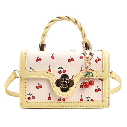 Fashionable, Bold and Beautiful DressStylish Women’s Cherry Square Chain Bag - Versatile PU Leather Crossbody with Sweet Cherry Pattern