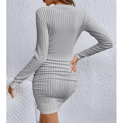 Women's Solid Color, Lightweight, Slim Fitting, Long-Sleeve, Mini Dress - Just The Fly Way