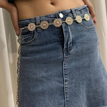 Boho Hollow Out Metal Round Chain Belt - Just The Fly Way