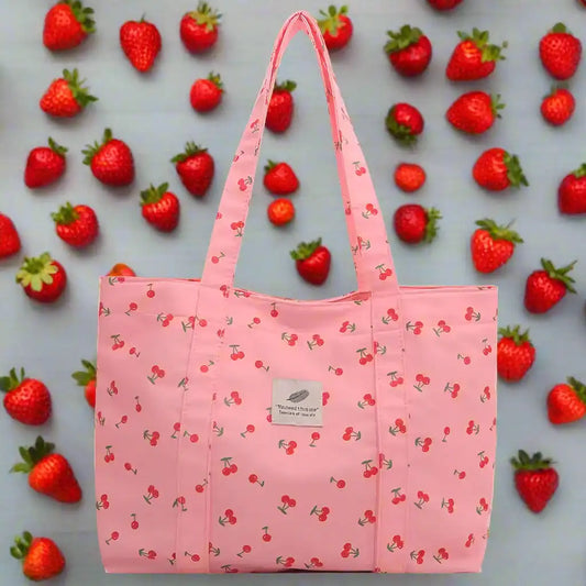 Cute Large Capacity Cherry or Strawberry Print Nylon Casual Tote Bag - Just The Fly Way