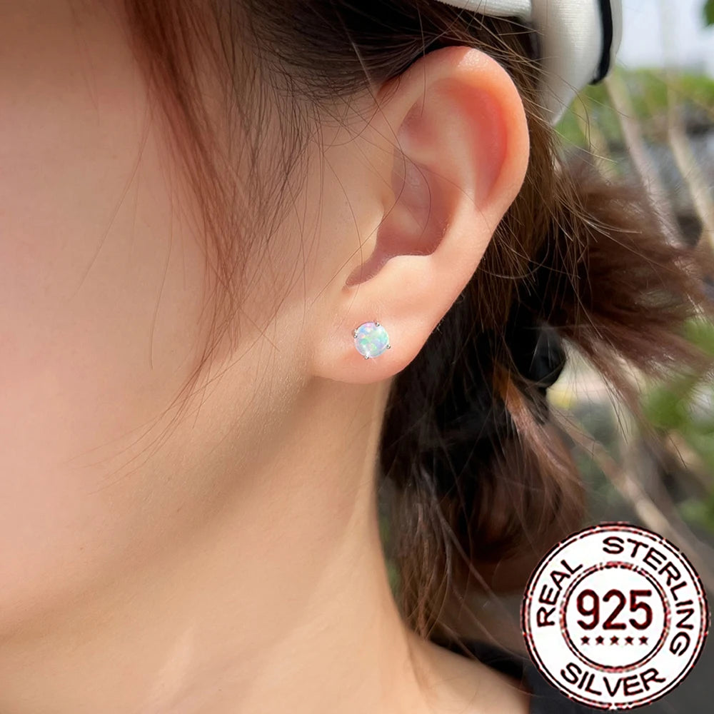 Fashionable, Bold and Beautiful DressCWWZircons Sterling Silver 925 Exquisite White Opal Round Stud Earrings for Women Trendy Party Dress Jewelry Accessories SE125 - Just The Fly Way